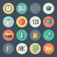 School and education flat design icons set
