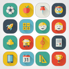 School and education flat design icons set