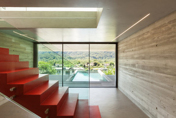 Interior, red staircase