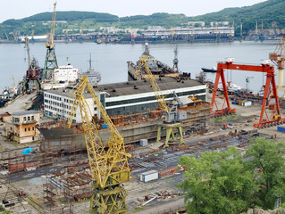 Ship on slipway. Nakhodka Shipyard