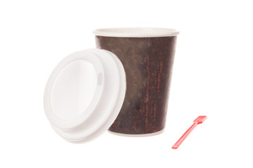cup of coffee for take away with cap and spoon