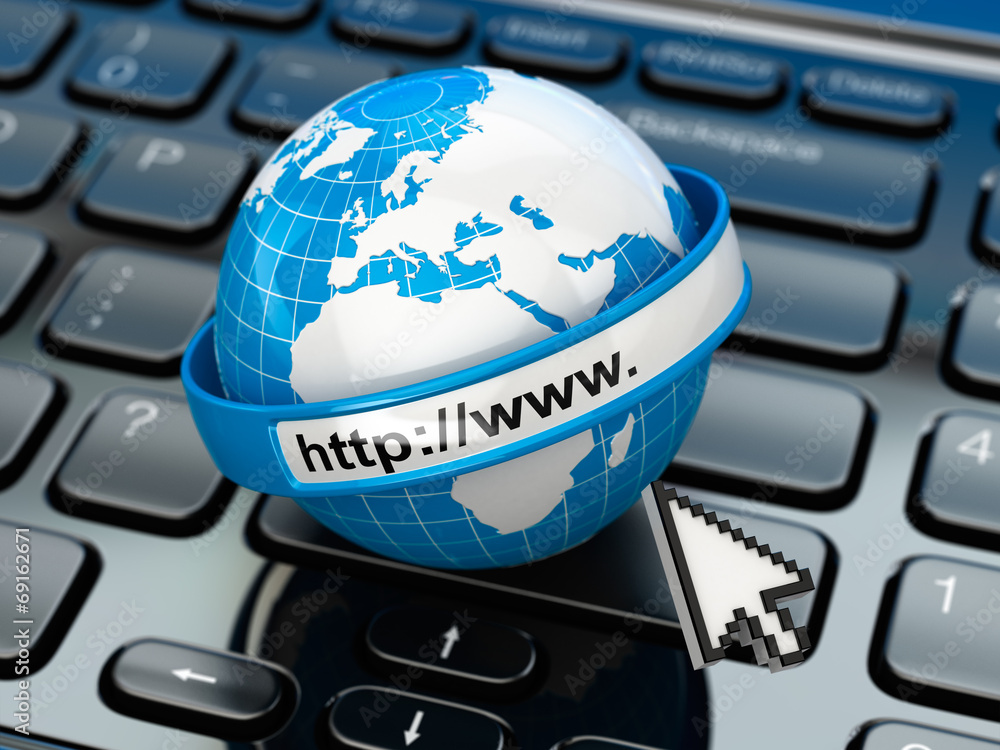Poster Browser. Internet concept.. Earth on laptop keyboard.