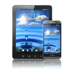 Mobile devices. Smartphone and tablet pc on white isolated backg