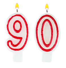 Birthday candles number ninety isolated on white background