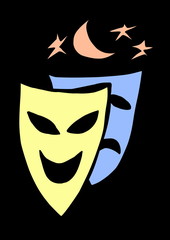 Doodle style comedy and tragedy theater masks
