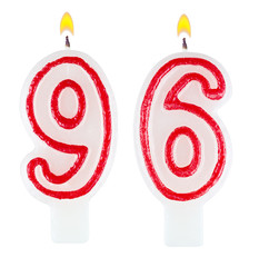 Birthday candles number ninety six isolated on white background