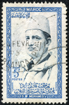 stamp printed in Morocco shows Sultan Mohammed V