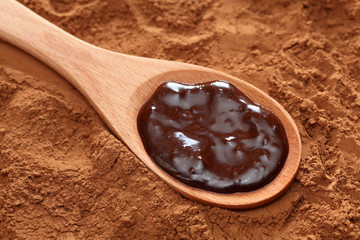 Chocolate in a wooden spoon