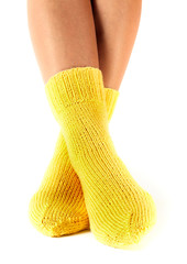 woman legs in woollen socks