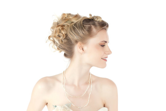 Young bride with beautiful wedding hairstyle