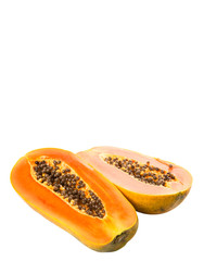 Cut papaya fruit over white background