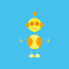 Cartoon Cute Robot Isolated On Background