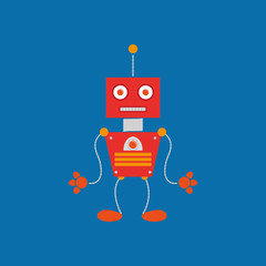 Cartoon Cute Robot Isolated On Background