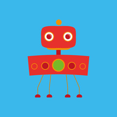 Cartoon Cute Robot Isolated On Background