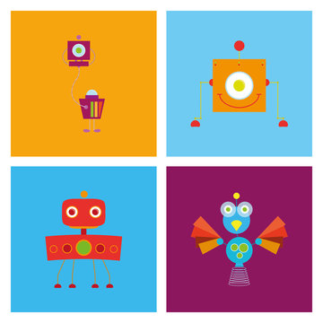 Set Of Different Cute Robots Isolated