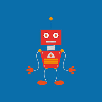 Cartoon Cute Robot Isolated On Background