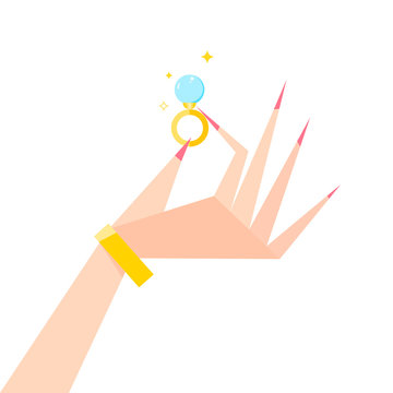 hand holding gold ring with blue gem clip art preview