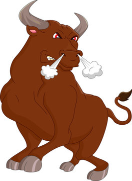 Angry brown bull cartoon