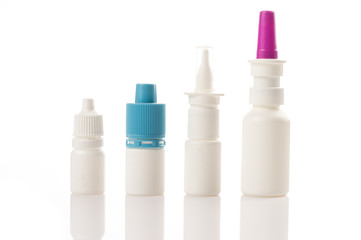 Nasal spray and droppers on white isolated background