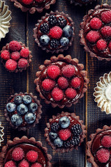 Chocolate tarts with fresh berries