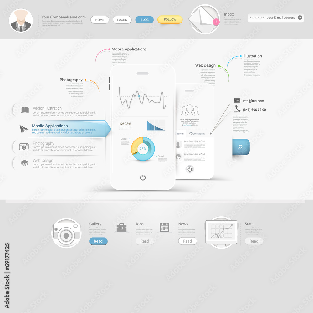 Poster technology website template with icons