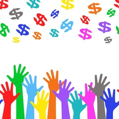 Fototapeta premium Business background - colorful hands and dollar sign