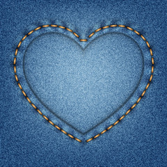 Denim texture with stitches in the shape of heart