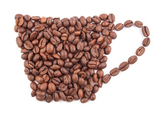 Coffee cup made from coffee beans isolated on white background