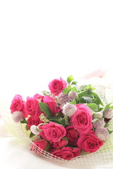 Pink roses bouquet and Gomphrena for wedding image