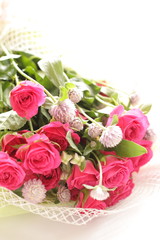 Pink roses bouquet and Gomphrena for wedding image