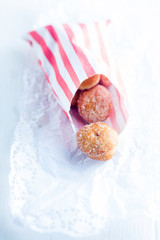 Freshly baked sugared mini doughnuts