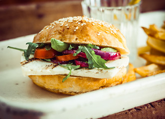 Halloumi Cheese and Rocket Salad Homemade Burger