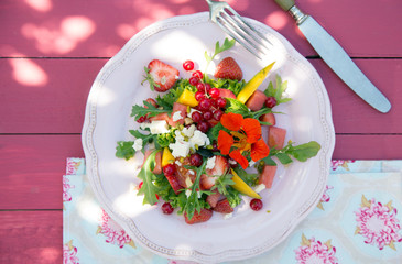 Summer Salad Melon, Strawberry and Redcurrants
