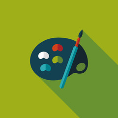 Art palette with paint brush flat icon with long shadow,eps 10