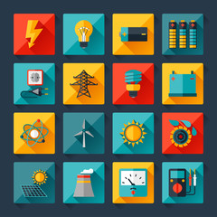 Set of industry power icons in flat design style.