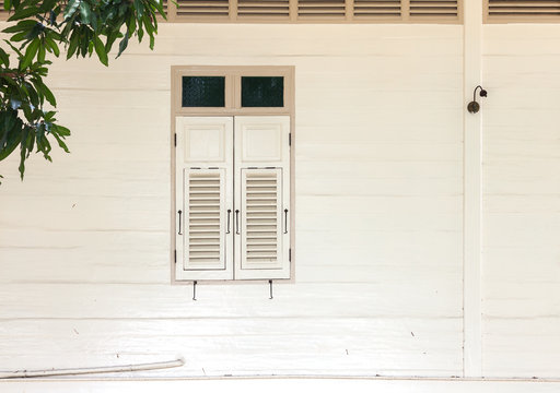 White wooden window of vintage house