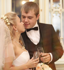 portrait of the bride and groom at a wedding 