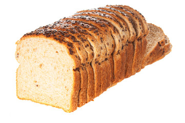 Sliced wheat bread on white background
