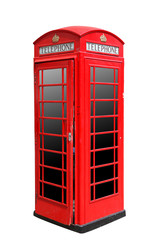 Classic British red phone booth in London UK, isolated on white