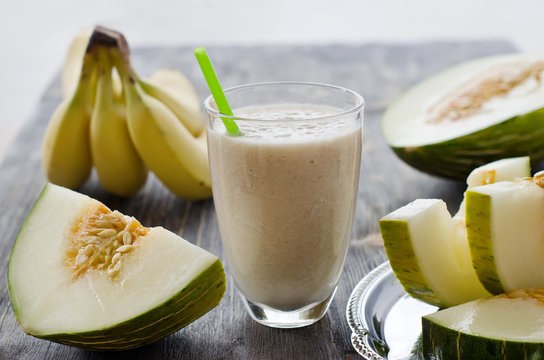Fresh healthy drink  smoothie with melon and banana