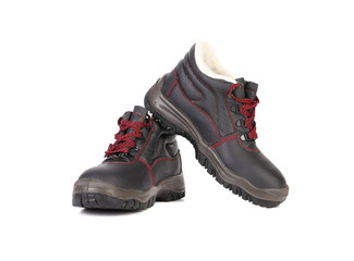 Pair of black leather boots.