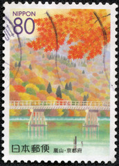 stamp printed in japan shows Maple Leaf