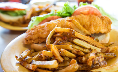 French Fries and Fried Fish Sandwich