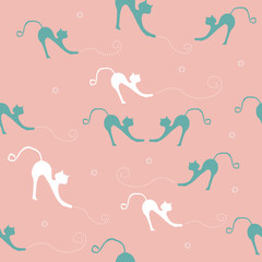 Seamless cats wallpaper on pink background