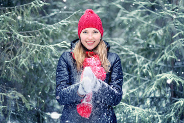 woman hands snow nature