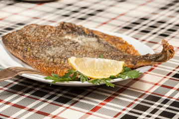 Fried flounder. Selective focus.
