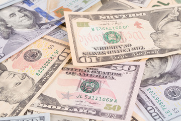 Close up of united states dollar banknotes.