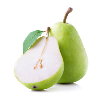 Ripe pear with leaf.