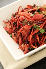 purple black carrot and mat kimchi salad