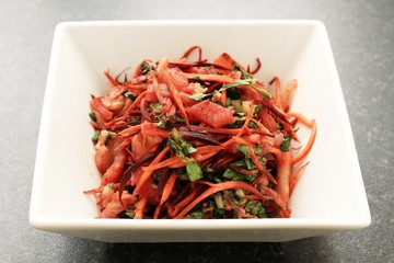 purple black carrot and mat kimchi salad